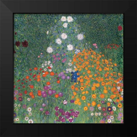Flowery Garden Black Modern Wood Framed Art Print by Klimt, Gustav