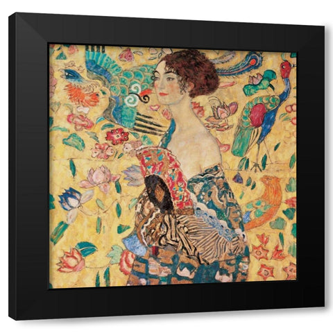 Donna con ventaglio Black Modern Wood Framed Art Print with Double Matting by Klimt, Gustav
