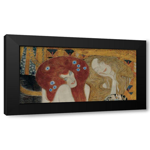 Beethoven Frieze Black Modern Wood Framed Art Print with Double Matting by Klimt, Gustav