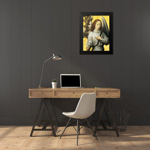 Angelo con ramo dulivo Black Modern Wood Framed Art Print by Memling, Hans