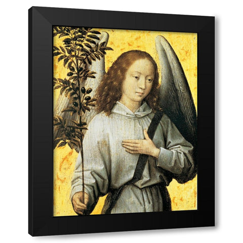 Angelo con ramo dulivo Black Modern Wood Framed Art Print with Double Matting by Memling, Hans
