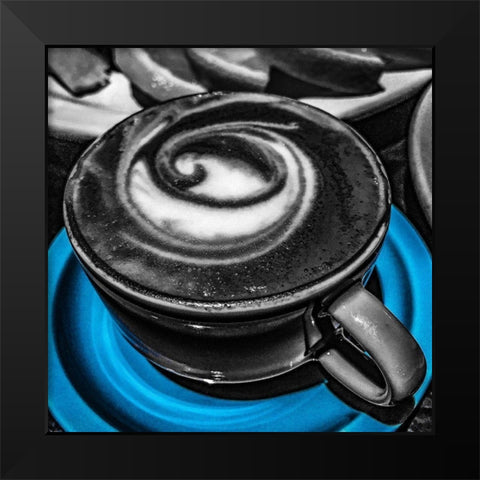 Latte Swirl Blue Black Modern Wood Framed Art Print by Bannon, Heidi