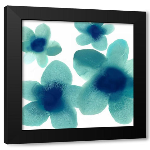 Aqua Blooms I Black Modern Wood Framed Art Print with Double Matting by Carlson, Hannah
