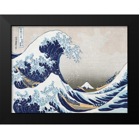 The Wave off Kanagawa Black Modern Wood Framed Art Print by Hokusai