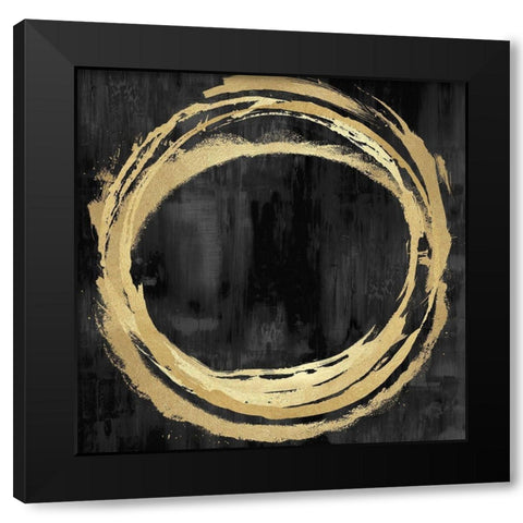 Circle Gold on Black II Black Modern Wood Framed Art Print by Harris, Natalie