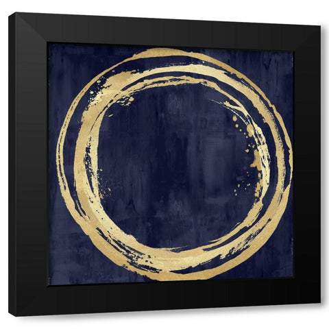 Circle Gold on Blue I Black Modern Wood Framed Art Print by Harris, Natalie