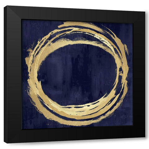 Circle Gold on Blue II Black Modern Wood Framed Art Print with Double Matting by Harris, Natalie