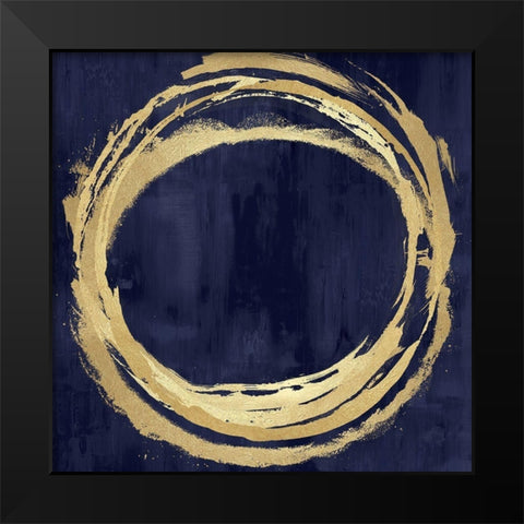Circle Gold on Blue II Black Modern Wood Framed Art Print by Harris, Natalie