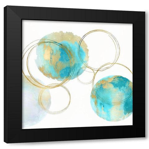 Circular Aqua and Gold II Black Modern Wood Framed Art Print by Harris, Natalie
