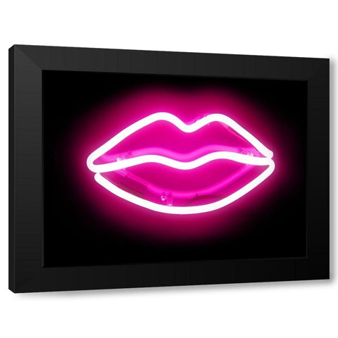 Neon Lips PB Black Modern Wood Framed Art Print with Double Matting by Carr, Hailey