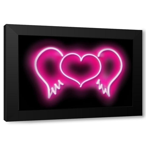 Neon Heart Wings PB Black Modern Wood Framed Art Print with Double Matting by Carr, Hailey