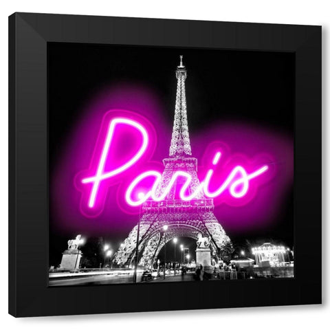 Neon Paris PB Black Modern Wood Framed Art Print with Double Matting by Carr, Hailey