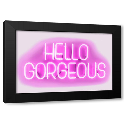 Neon Hello Gorgeous PW Black Modern Wood Framed Art Print with Double Matting by Carr, Hailey