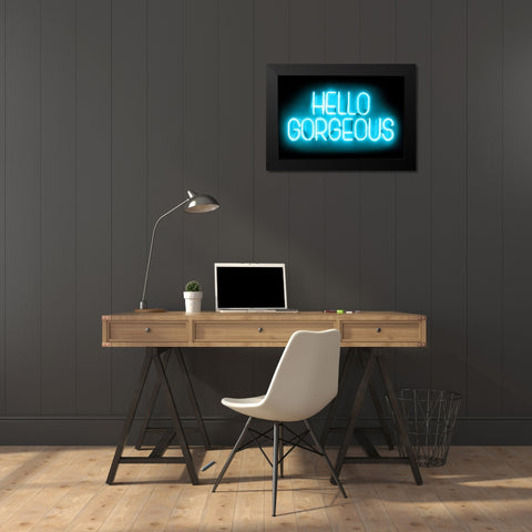 Neon Hello Gorgeous AB Black Modern Wood Framed Art Print by Carr, Hailey