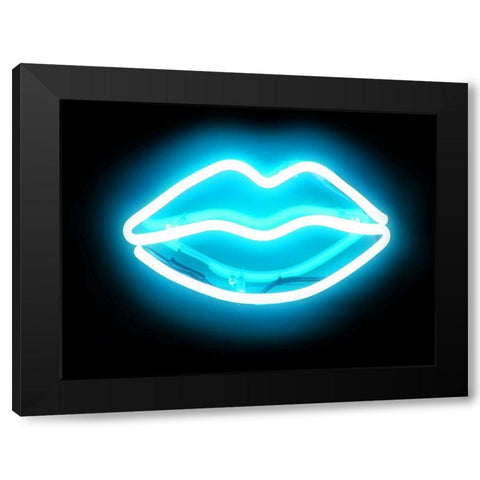 Neon Lips AB Black Modern Wood Framed Art Print by Carr, Hailey