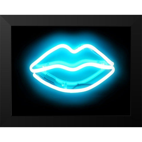 Neon Lips AB Black Modern Wood Framed Art Print by Carr, Hailey