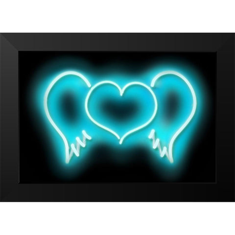 Neon Heart Wings AB Black Modern Wood Framed Art Print by Carr, Hailey