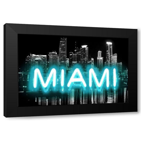 Neon Miami AB Black Modern Wood Framed Art Print by Carr, Hailey
