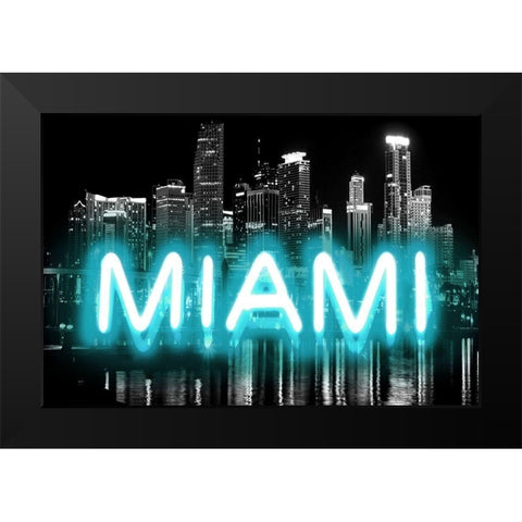 Neon Miami AB Black Modern Wood Framed Art Print by Carr, Hailey