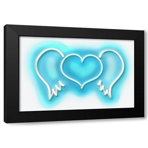 Neon Heart Wings AW Black Modern Wood Framed Art Print by Carr, Hailey