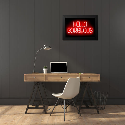 Neon Hello Gorgeous RB Black Modern Wood Framed Art Print by Carr, Hailey