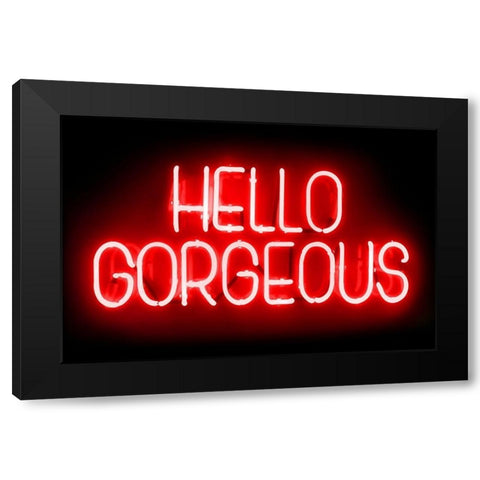 Neon Hello Gorgeous RB Black Modern Wood Framed Art Print by Carr, Hailey