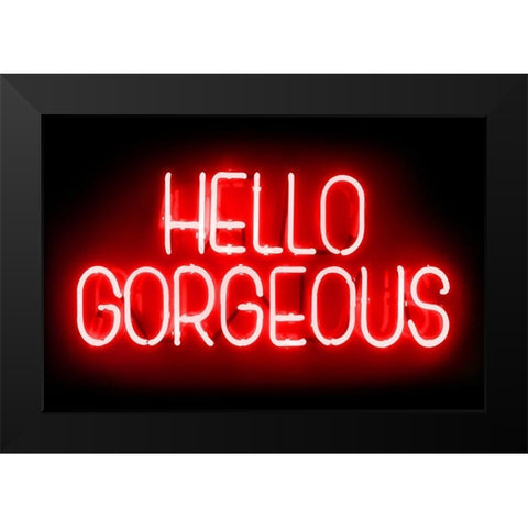 Neon Hello Gorgeous RB Black Modern Wood Framed Art Print by Carr, Hailey