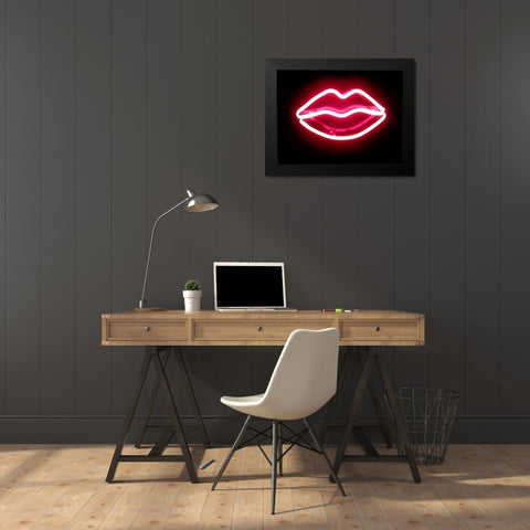 Neon Lips RB Black Modern Wood Framed Art Print by Carr, Hailey