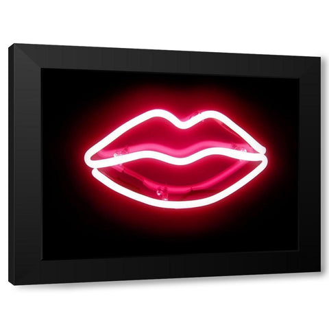 Neon Lips RB Black Modern Wood Framed Art Print by Carr, Hailey