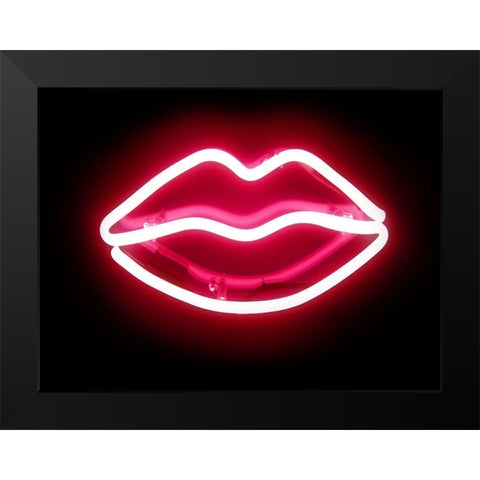 Neon Lips RB Black Modern Wood Framed Art Print by Carr, Hailey