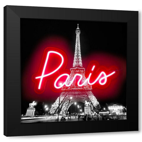 Neon Paris RB Black Modern Wood Framed Art Print with Double Matting by Carr, Hailey
