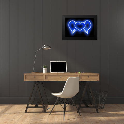 Neon Heart Wings BB Black Modern Wood Framed Art Print by Carr, Hailey