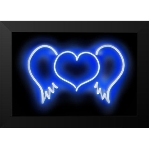 Neon Heart Wings BB Black Modern Wood Framed Art Print by Carr, Hailey