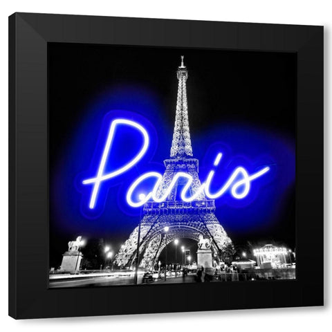 Neon Paris BB Black Modern Wood Framed Art Print with Double Matting by Carr, Hailey