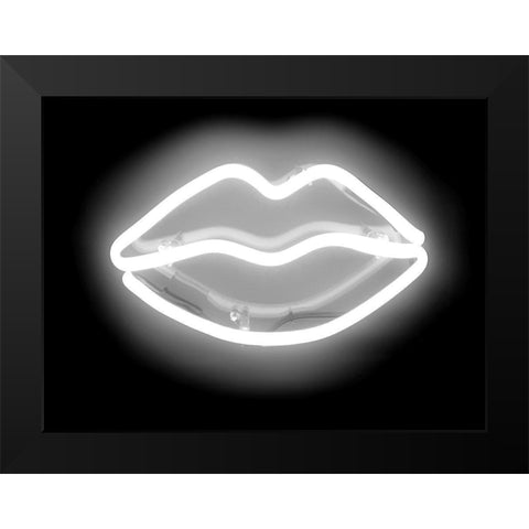 Neon Lips WB Black Modern Wood Framed Art Print by Carr, Hailey