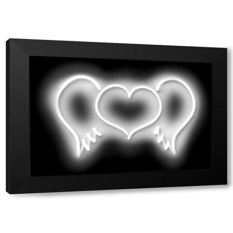 Neon Heart Wings WB Black Modern Wood Framed Art Print by Carr, Hailey