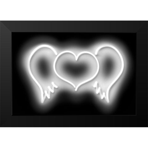 Neon Heart Wings WB Black Modern Wood Framed Art Print by Carr, Hailey