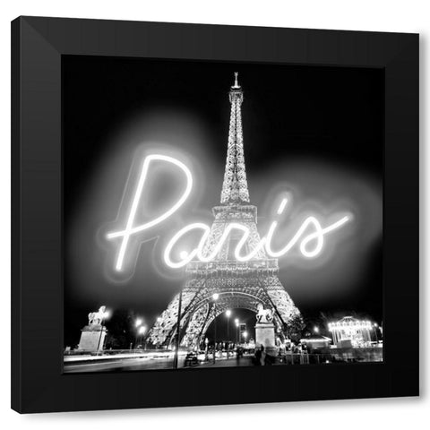 Neon Paris WB Black Modern Wood Framed Art Print by Carr, Hailey