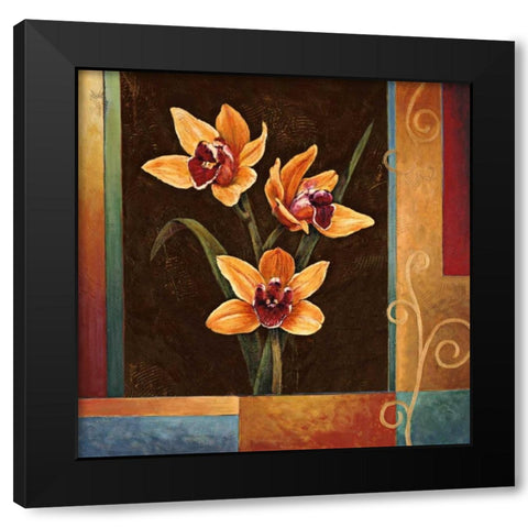 Yellow Orchids Black Modern Wood Framed Art Print with Double Matting by Deveraux, Jill