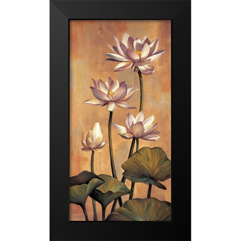 White Lotus Black Modern Wood Framed Art Print by Deveraux, Jill