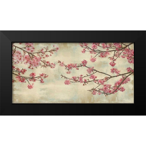 Cherry Blossoms Black Modern Wood Framed Art Print by Seba, John