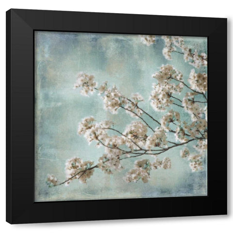 Aqua Blossoms I Black Modern Wood Framed Art Print by Seba, John