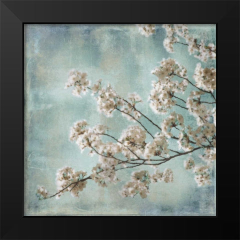 Aqua Blossoms I Black Modern Wood Framed Art Print by Seba, John