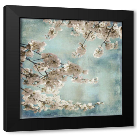 Aqua Blossoms II Black Modern Wood Framed Art Print by Seba, John