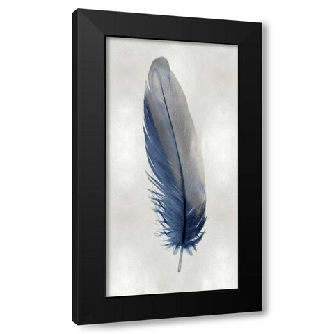 Blue Feather on Silver I Black Modern Wood Framed Art Print with Double Matting by Bosco, Julia