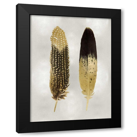 Gold Feather Pair on Silver Black Modern Wood Framed Art Print by Bosco, Julia
