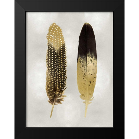 Gold Feather Pair on Silver Black Modern Wood Framed Art Print by Bosco, Julia