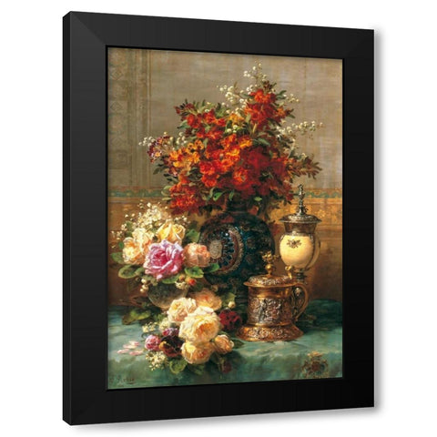 Fleurs sur une table Black Modern Wood Framed Art Print by Robie, Jean Baptiste