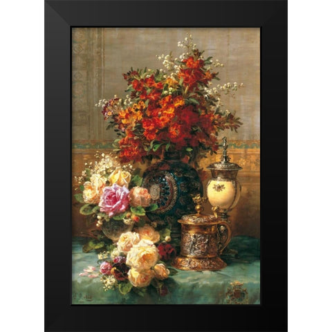Fleurs sur une table Black Modern Wood Framed Art Print by Robie, Jean Baptiste