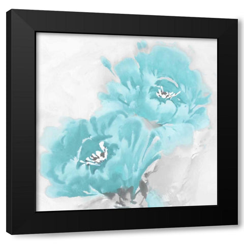 Flower Bloom in Aqua I Black Modern Wood Framed Art Print by Stevens, Jesse